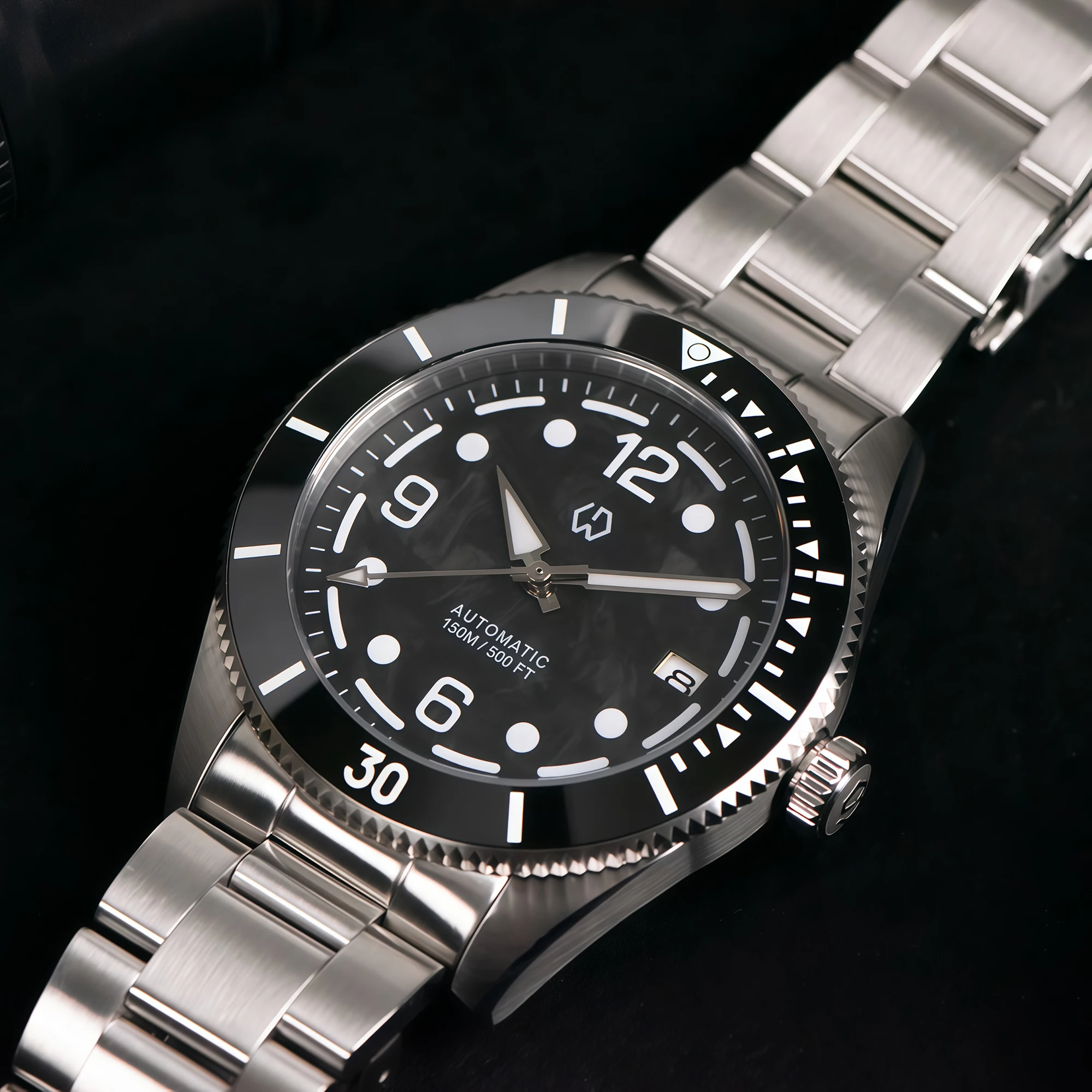 WISHDOIT جديد NH35 الحركة الميكانيكية ساعة رجالي ناجحة ألياف الكربون مضيئة الهاتفي 150 متر عمق مقاوم للماء ساعة الغوص