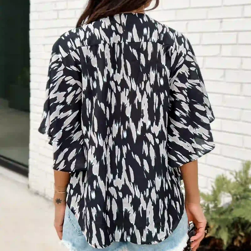 Plus Size Women's Shirt, Spotted Printed Cardigan Button V Neck Top. Casual and Fashionable Summer Clothing image 2