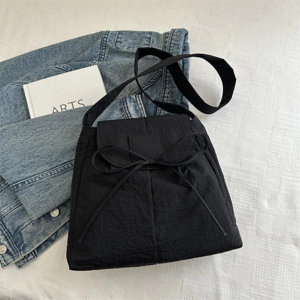 

Модная большая вместительная сумка-тоут, нейлоновая сумка на плечо с бантом, однотонная женская сумка подмышки