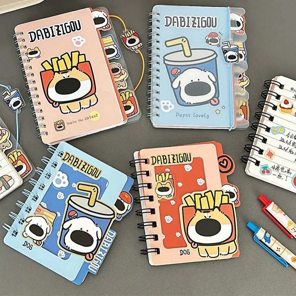 Portable Stationery Cartoon Dog Coil Notebook Memo Pads 80 Inner Pages Mini Notepad Rollover Cartoon Puppy Pocket Planner School