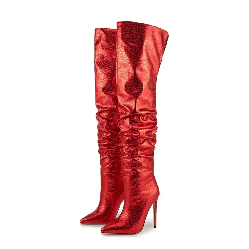 

2023 Women's Sexy Snake Pattern Over Knee Sleeve Boots European And American Nightclub Show Boots Women's Pleated Boots