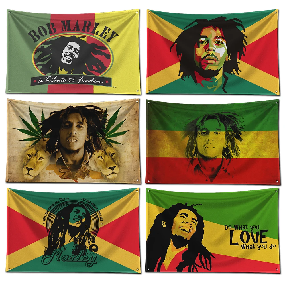 3x5 Ft Reggae Bob Marley Flag Polyester Digital Printing Music Banner for Garage Wall Art Out Door Decoration With Bras Grommets