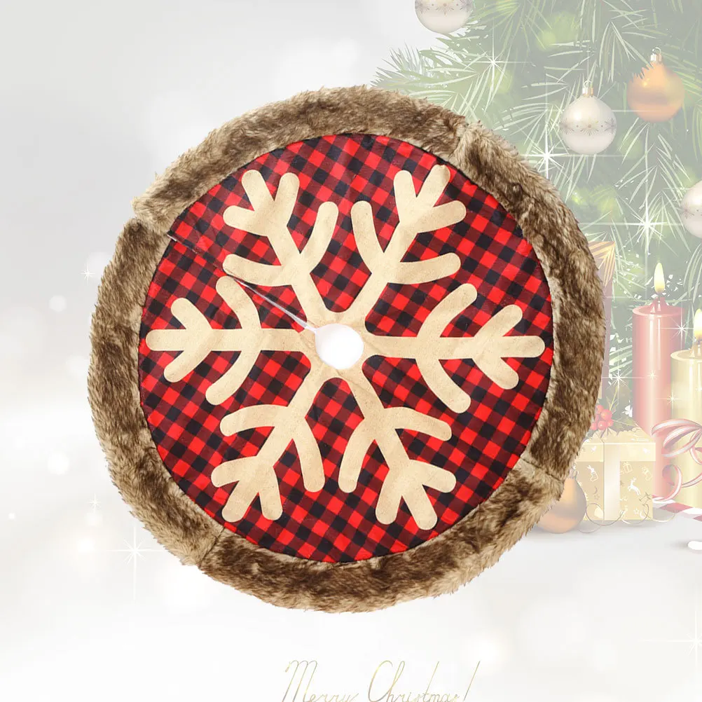 

Christmas Tree Skirt Round Red Plaid Snowflake Xmas Tree Carpet Festive Decoration Home Party Office Supermarket
