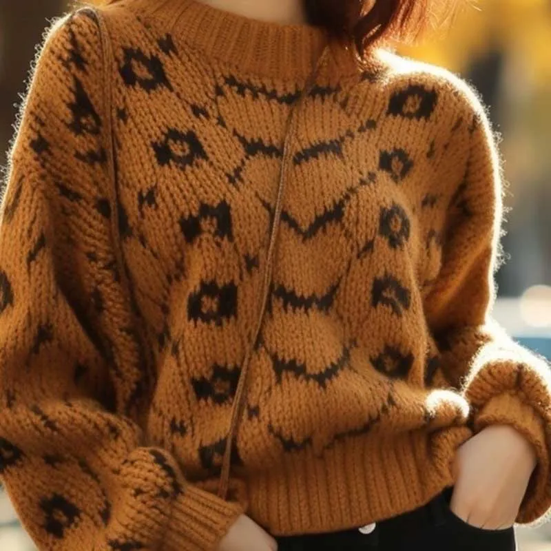 

Sweet O-Neck Spliced All-match Sweaters Female Clothing 2023 Autumn Winter Loose Knitted Commuter Pullovers Casual Tops