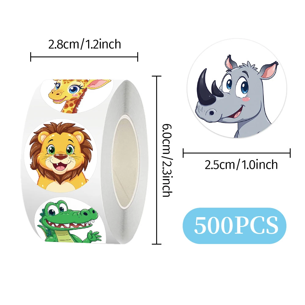 500 Stück/Rolle niedliche Tier-Dichtungsaufkleber, Rolle, DIY, Laptop, Notebook, Telefon, Koffer, Tagebuch, lustige Dekoration, Aufkleber, Belohnung, Geschenk, Spielzeug