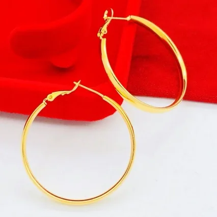 

Women's 24K Gold AU999 Bold Large Hoop Earrings | Geometric minimalist hoops, sleek for professional wear