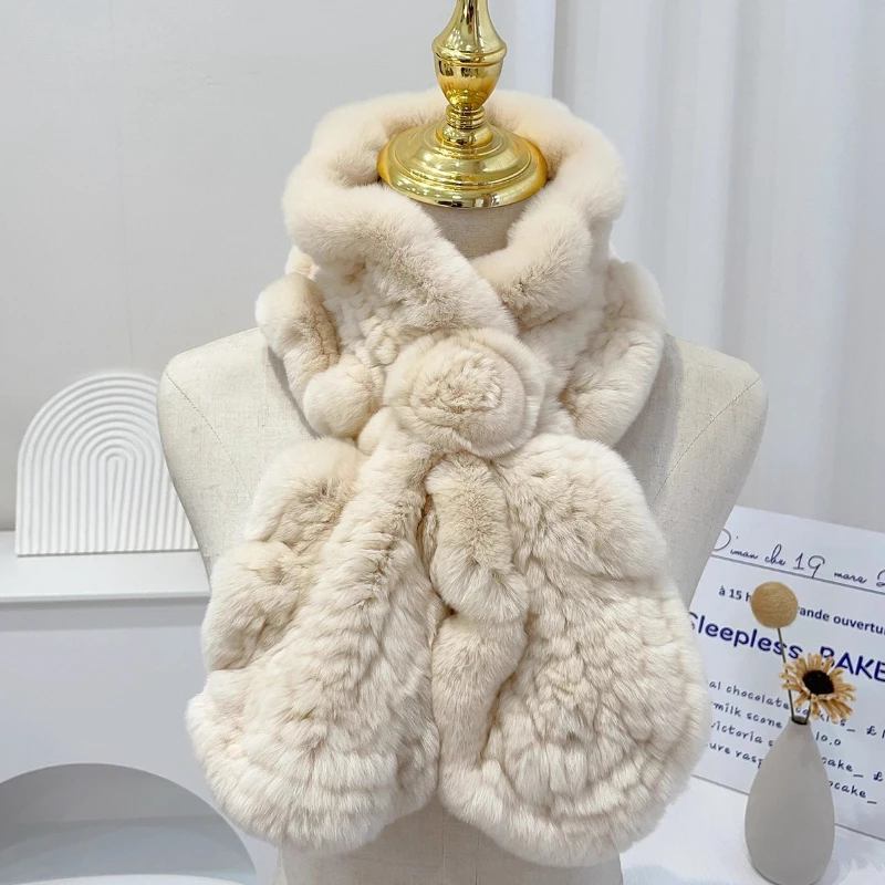 

Women Winter Rabbit Fur Scarf 100% Natural Rabbit Fur Warm Soft Neckerchief Fabala Fur Scarves Headbands