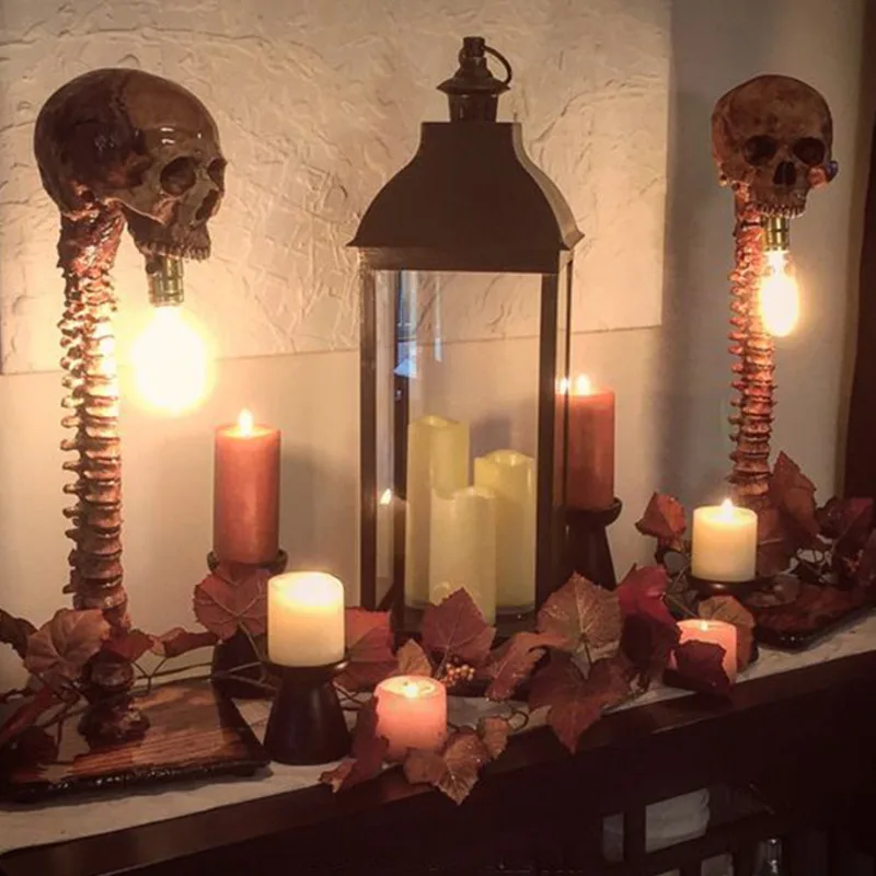 Halloween Human Skeleton Skull Lamp Resin Statue Table Light Desk Lamp 25x8x8cm Home Medieval Gothic Decoration Small Ornament