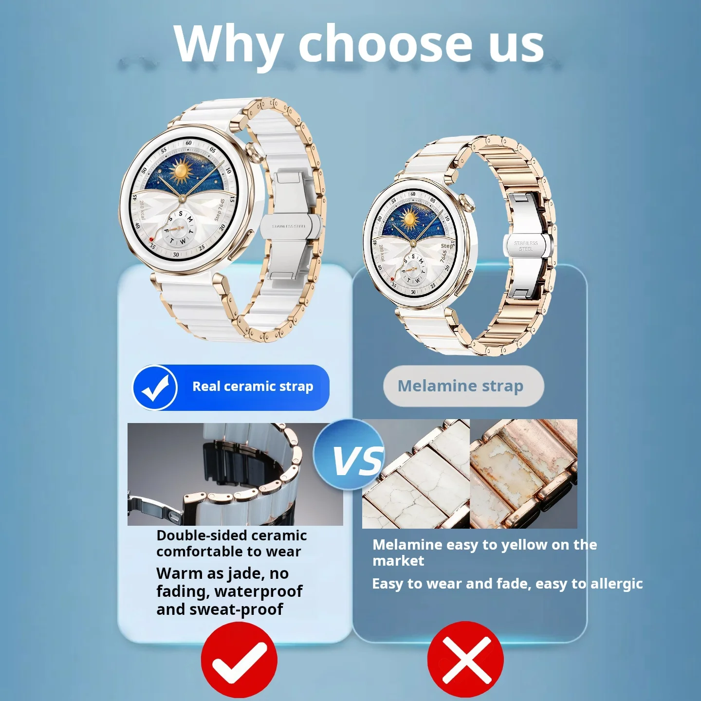 18mm pulseira inteligente para huawei 41mm gt6/gt5 cinta gt4 imitação cerâmica branco rosa relógio gt5 pro feminino 42mm moda pulseira