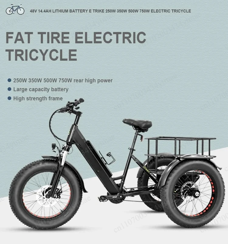 48V 500W/750W 7 Speed 3 Wheel Electric Cargo Tricycle Adult Heavy Duty Cargo Ebike