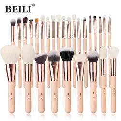 BEILI Pink Makeup Brushes High Quality Powder Foundation Blush Eyeshadow Make Up Brush Set  Natural Hair косметика