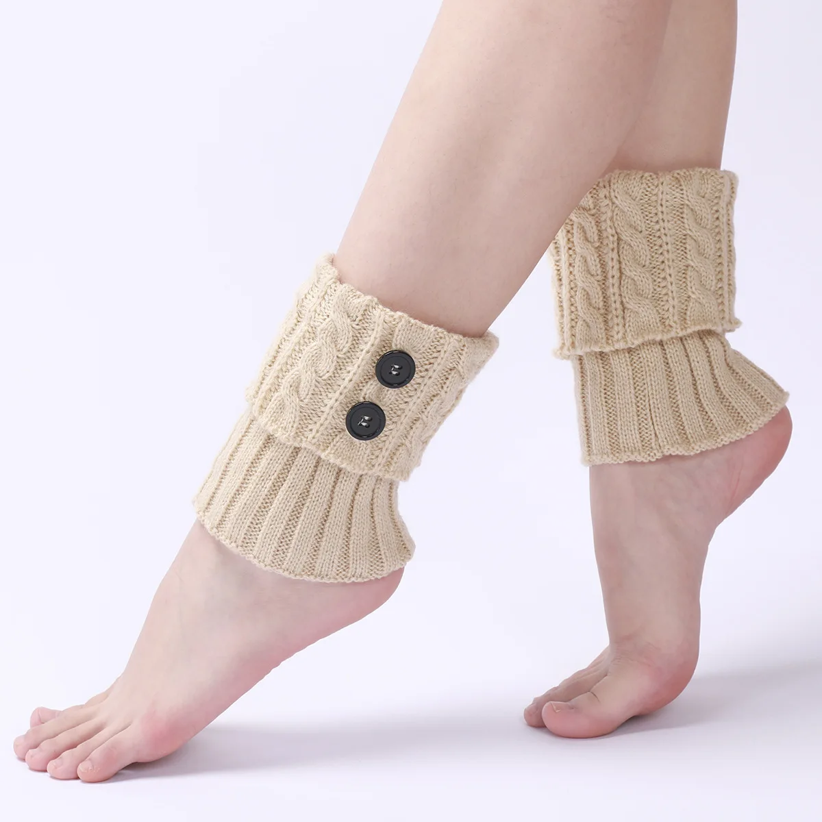 New Wool Warm Boots Foot Cover Women's Autumn Winter Knitted Twist Button Short Leg Guards Knee Socks Cover Legs Warmer