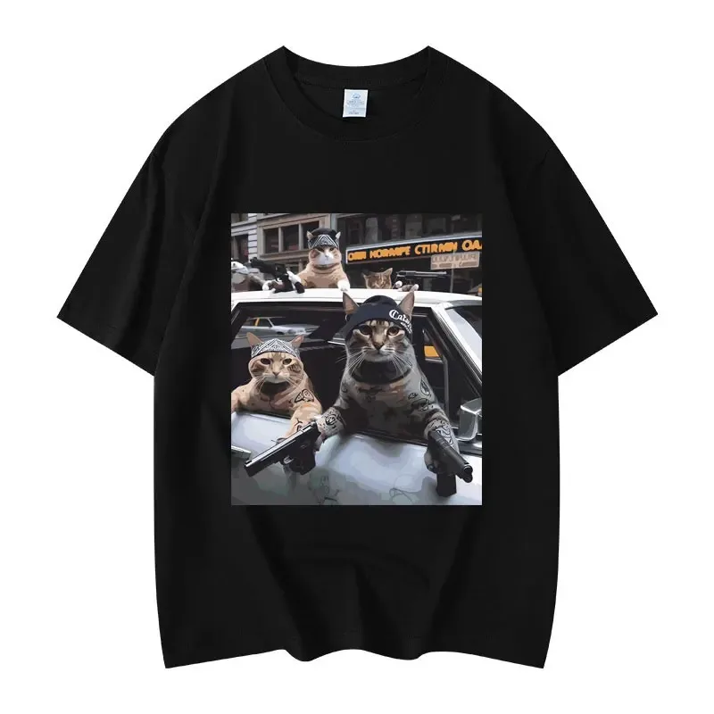 Funny Cat Gang Meme Graphic T Shirts Men's Women's Fashion Vintage Short Sleeve T-shirt High Quality Oversized T-shirts