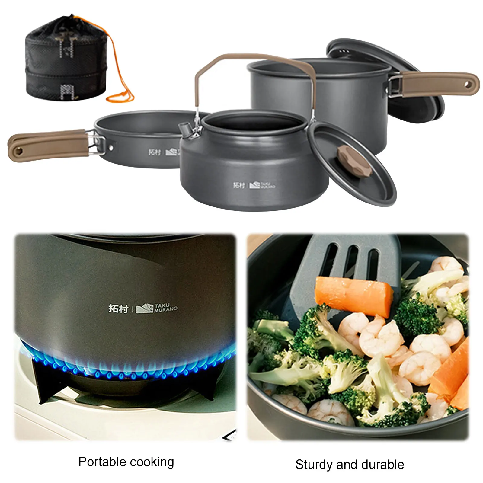 

3 шт., набор для приготовления пищи на природе, портативный уличный горшок, набор для приготовления пищи на открытом воздухе, кастрюли для походов, кемпинга, пешего туризма и пикника