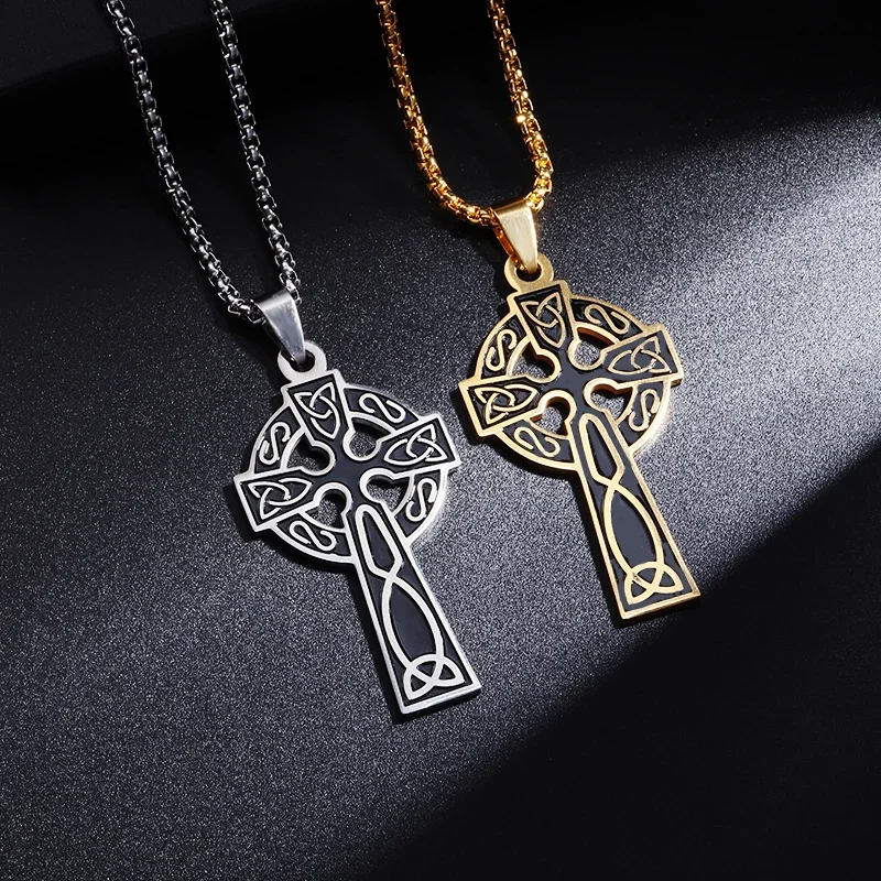 New Stainless Steel Celtic Cross Pendant Necklace Men Women Fashion Trend Charm Lucky Charms Jewelry Gifts