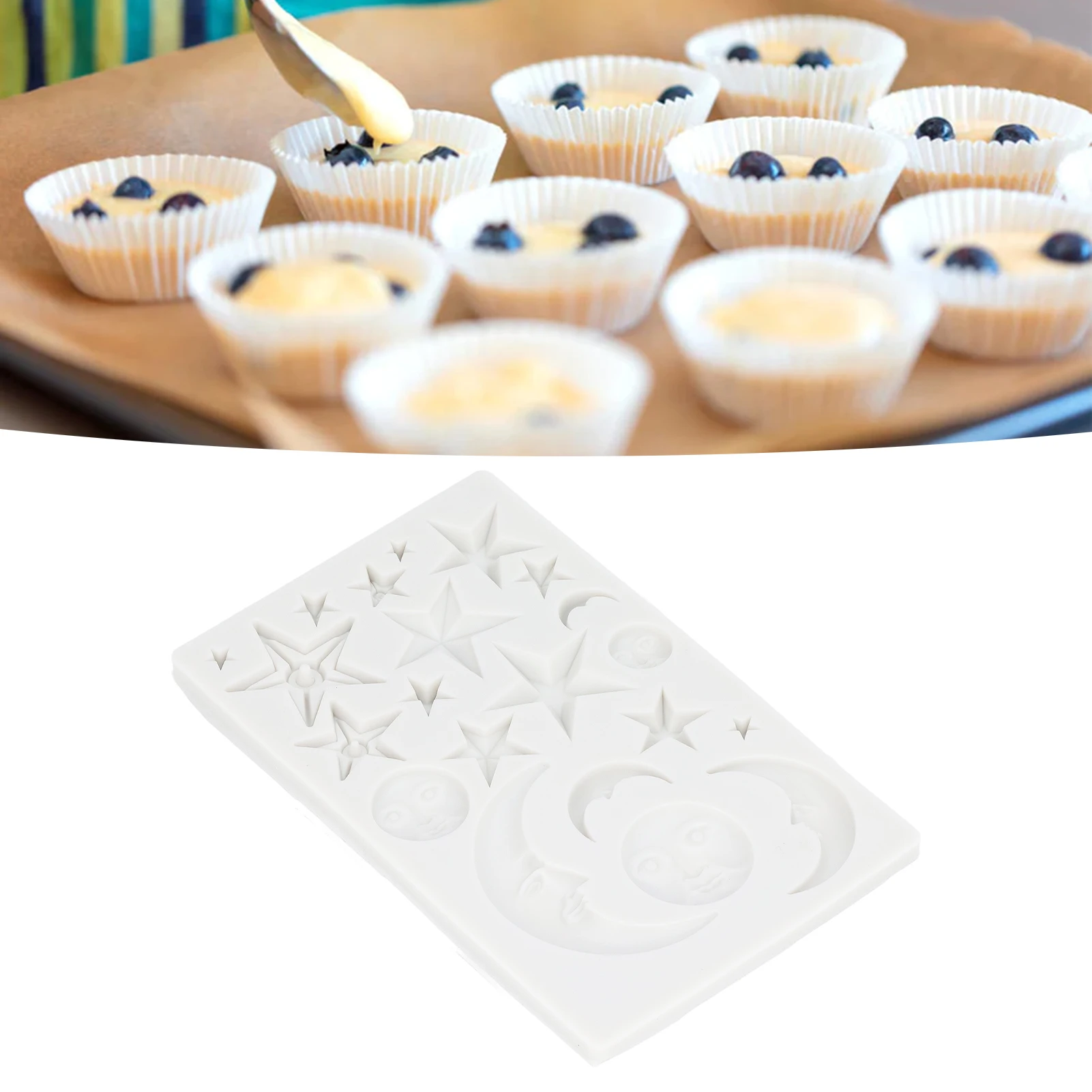 

F2 Silicone Fondant Cake Mold Star Moon Face Nonstick Food Grade Silicone Reusable Heat Resistant Odorless Chocolate Home Molds