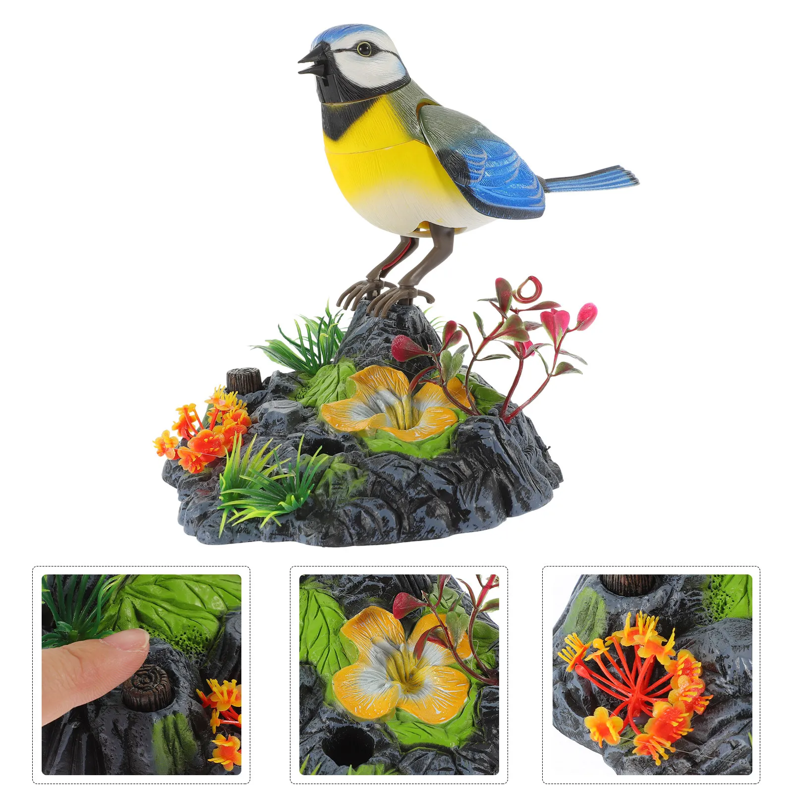 

1 шт. Желтая электрическая искусственная птица с голосовым управлением для декора клетки, имитирующая пение, звуковая подсказка для домашних животных