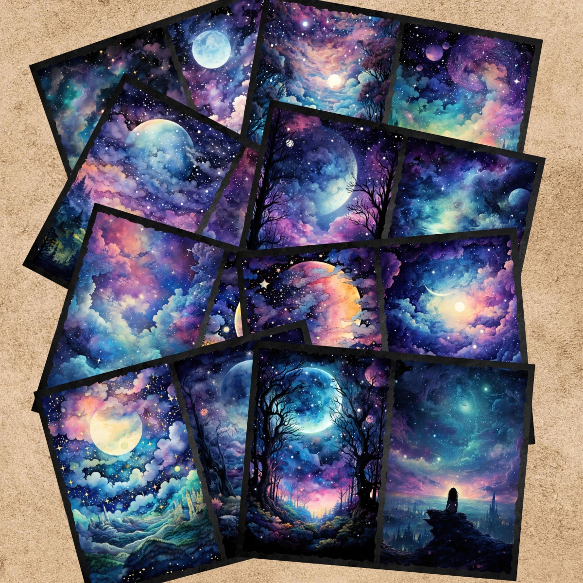 16 Sheets A5 Size Enchanted Starry Sky Forest Background Vintage Grunge Journal Planning Scrapbooking