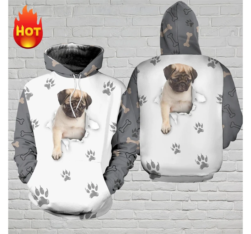 New Arrival Men Women Cute Pug Hoodies 3D Print Cute Pet Dogs Autumn SweatshirtsDaily Casual Sports Long Sleeve Pullover Clothes