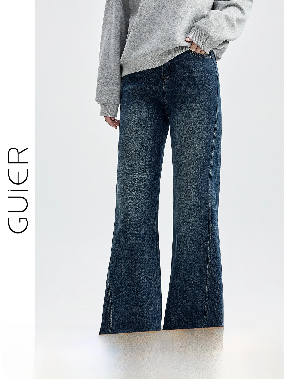 

Джинсы женские с высокой талией, на подкладке, расклешенные, из денима, зимние, винтажные, утягивающие, бренд Guier, модные