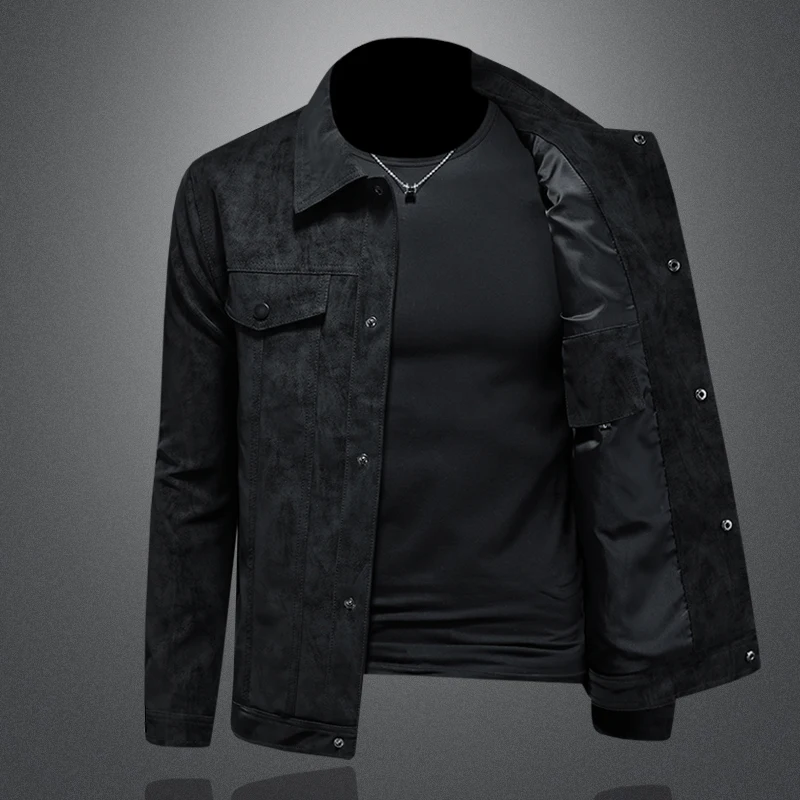 

Faionable Casual Biker Leather Jaet Men's Slim Fit Stand Collar Autumn Winter New Sle Youthful Energy Pure Color PU Lea...