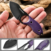 Harnds Eggplant Outdoor Pocket Knife Neck Knife with D2 Steel Blade and G10 Handle Premium EDC Knife for Camping Fishing HK2024