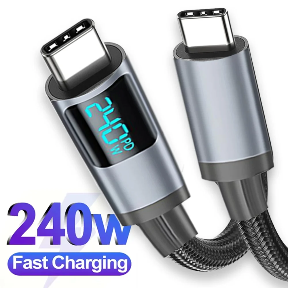 

Кабель USB-C для быстрой зарядки PD 240W с цифровым дисплеем, Type-C, 1м/1.5м, для ноутбуков MacBook, iPhone 17/16, Samsung S26, Xiaomi