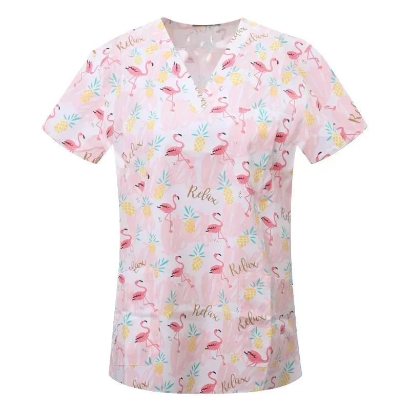 

Nurse Uniforms Women Print Short Sleeve V-neck Scrubs Working Medical Blouse Overalls Uniforms Medical Nursing Spa Pet Dentistry