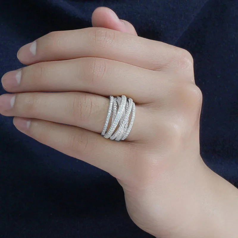 Women's 925 Sterling Silver Multi Layered Cross Ring