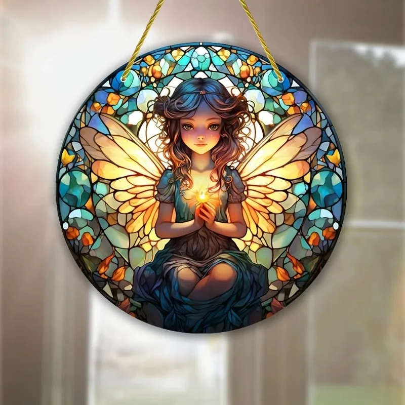 Round Acrylic Sign Art Women Gifts for Fairy Theme Birthday Wedding Dream Catcher Suncatcher Stained Window Hanging Room Decor