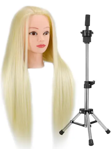 Mannequin Head 100% Synthetic Hair Hairdresser Training Head With Tripod Manikin Cosmetology Doll Head For Braiding Styling