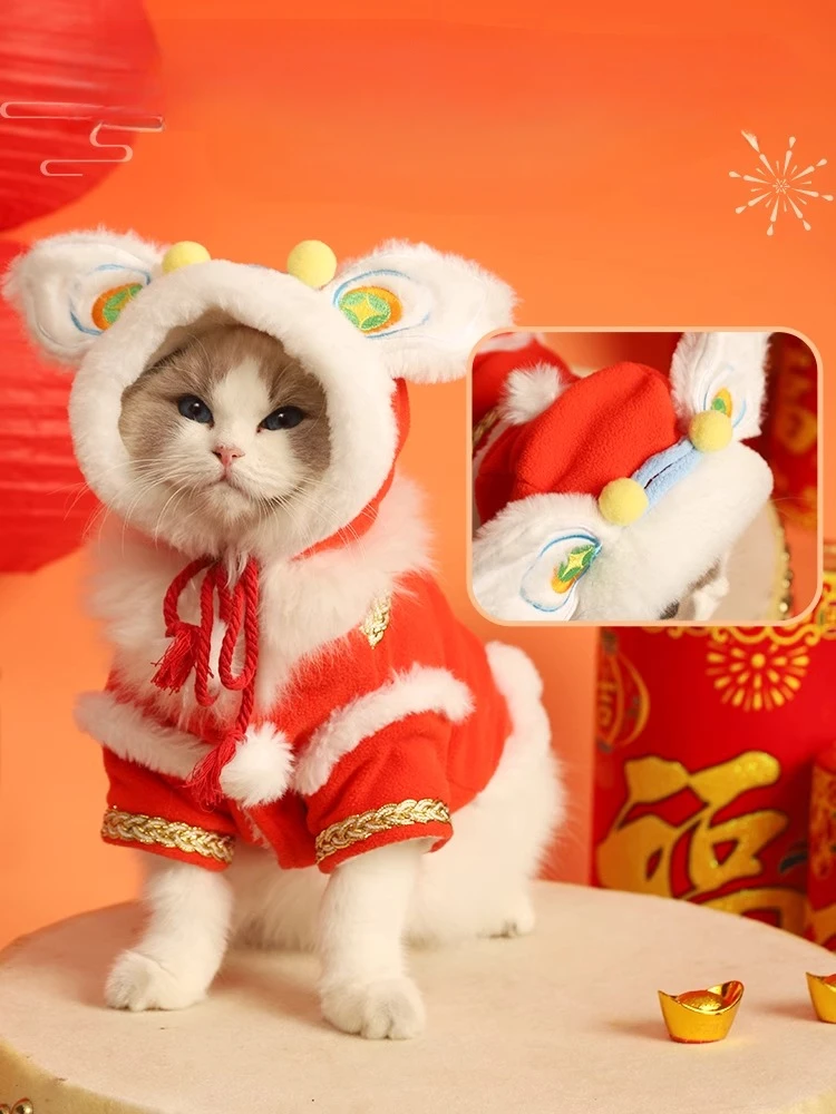 Cat Clothes Winter Warm Pet Kitten Chinese New Year Tang Suit Winter Kittens Winter Clothes