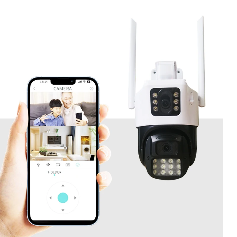 Cámara de vigilancia exterior con wifi, lente Dual de 360 °, pantalla dual HD 1080P, PTZ, 2MP, HD, aplicación CamHi