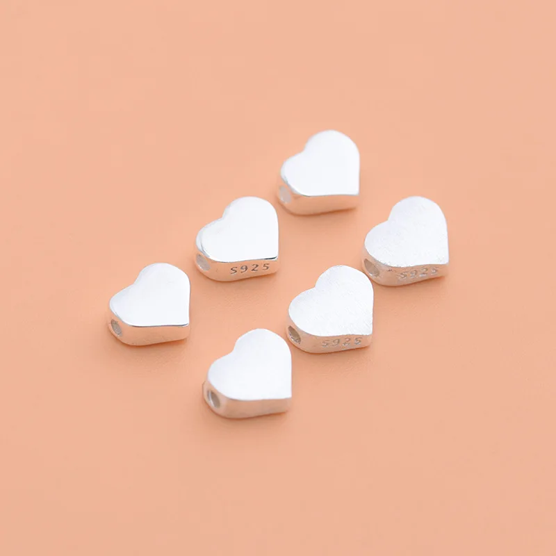 2pcs Real Pure Solid 925 Sterling Silver Heart Spacer Beads Loose Bead With 925 Stamp Jewelry Findings
