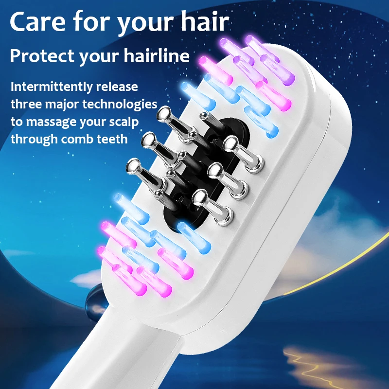 Electric Vibration Massage Comb Current Head Meridian Anti Hair Loss Physiotherapy Red Blue Light Nourish Scalp Brush Gua Sha