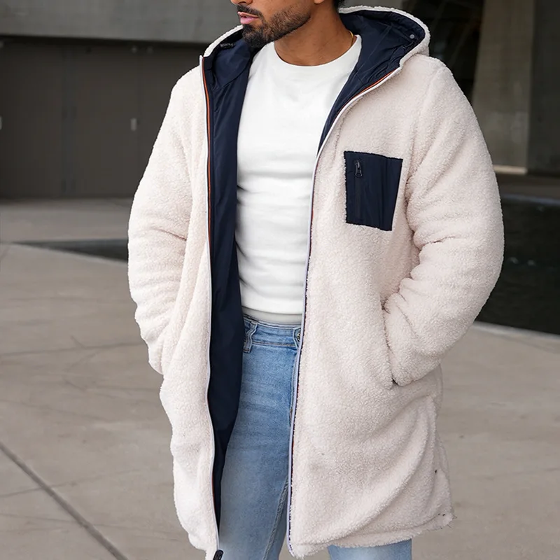 

Мужская двусторонняя молния с капюшоном, зимняя теплая ветровка, однотонная трансграничная двусторонняя носимая мужская верхняя одежда