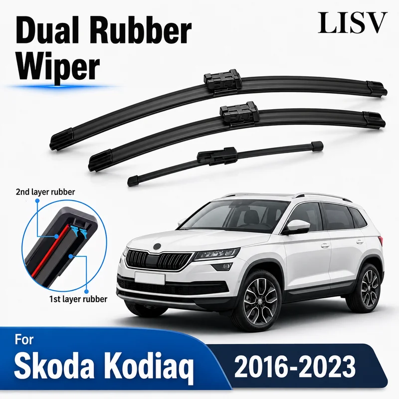 LHD Front Rear Wiper Blades Set For Skoda Kodiaq 2016-2023 Windshield Windscreen Window Rain Brushes 24"21"13"