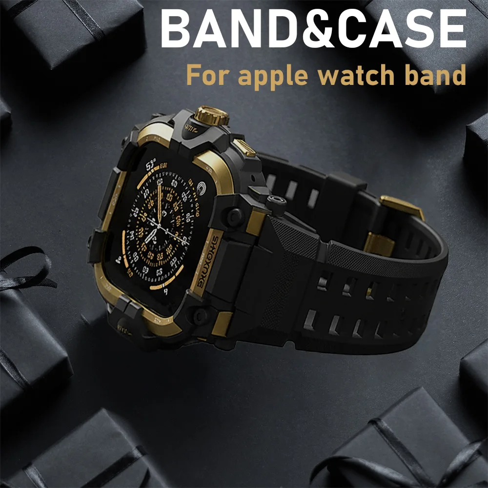 Metal Case+Rubber Strap for Apple Watch bands Ultra 3 2 49mm Silicone Bracelet for IWatch 11 10 46mm 9 8 7 6 4 SE Accessories