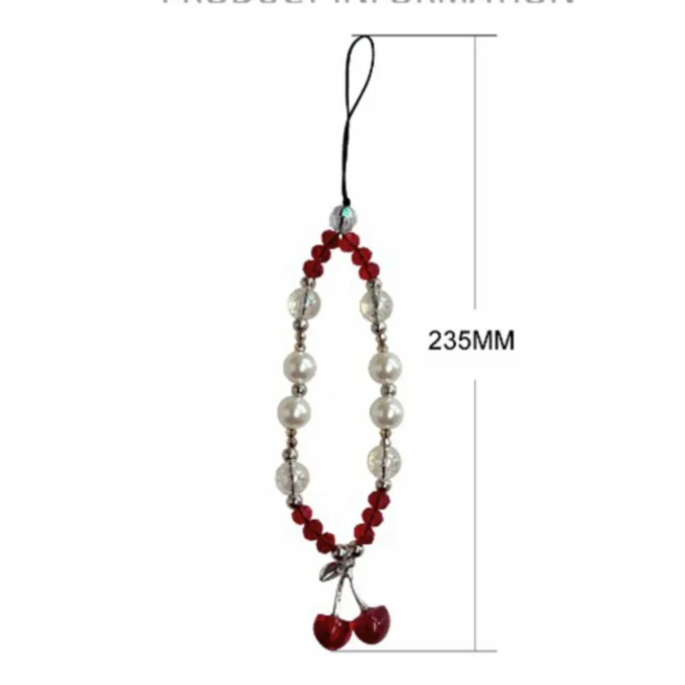 Kawaii black cherry Mobile phone chain Anti-lost Lanyard Key Short Wrist Rope Red Jewelry Keychain Women Hand-held Chain