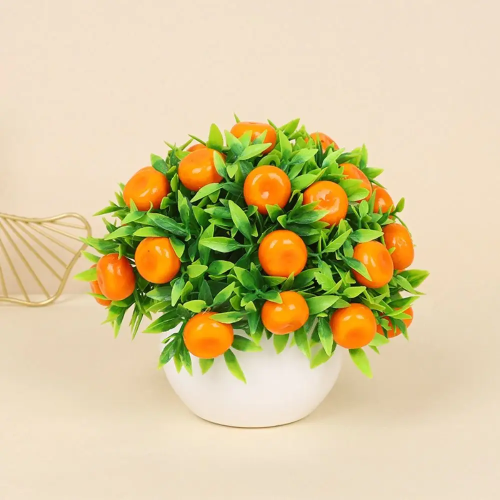 มินิประดิษฐ์ผลไม้กระถางพลาสติกสมจริงผลไม้ขนาดเล็กต้นไม้กระถางเชอร์รี่สีส้มจําลองพืชบอนไซ