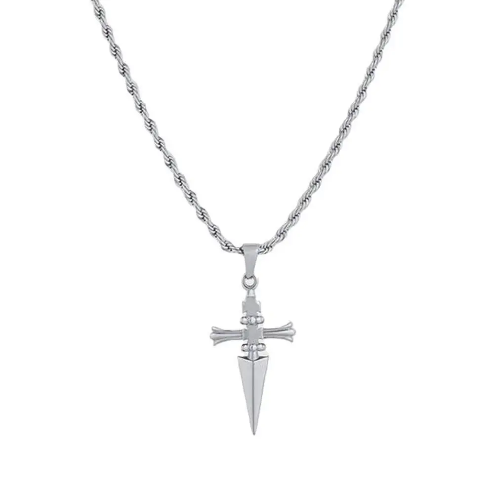 Stainless Steel Sword Cross Pendant Necklaces Twists or Link Chain Hip Hop Punk Choker Necklace for Women Men Jewelry Gifts view 3