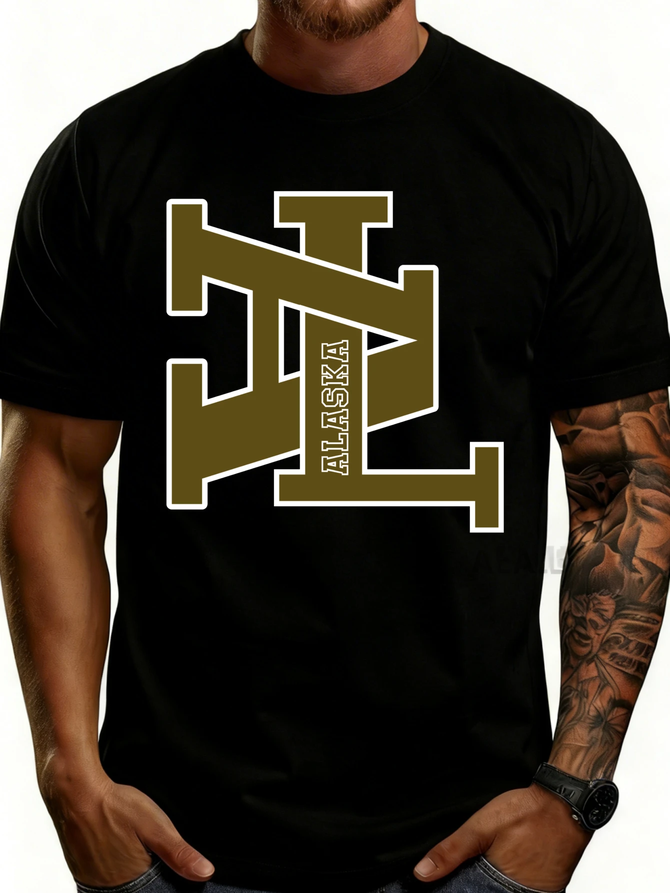 Casual Style Men's T-Shirt with Alaska Lettering Design, Perfect for Summer Wear, a Gift for Him