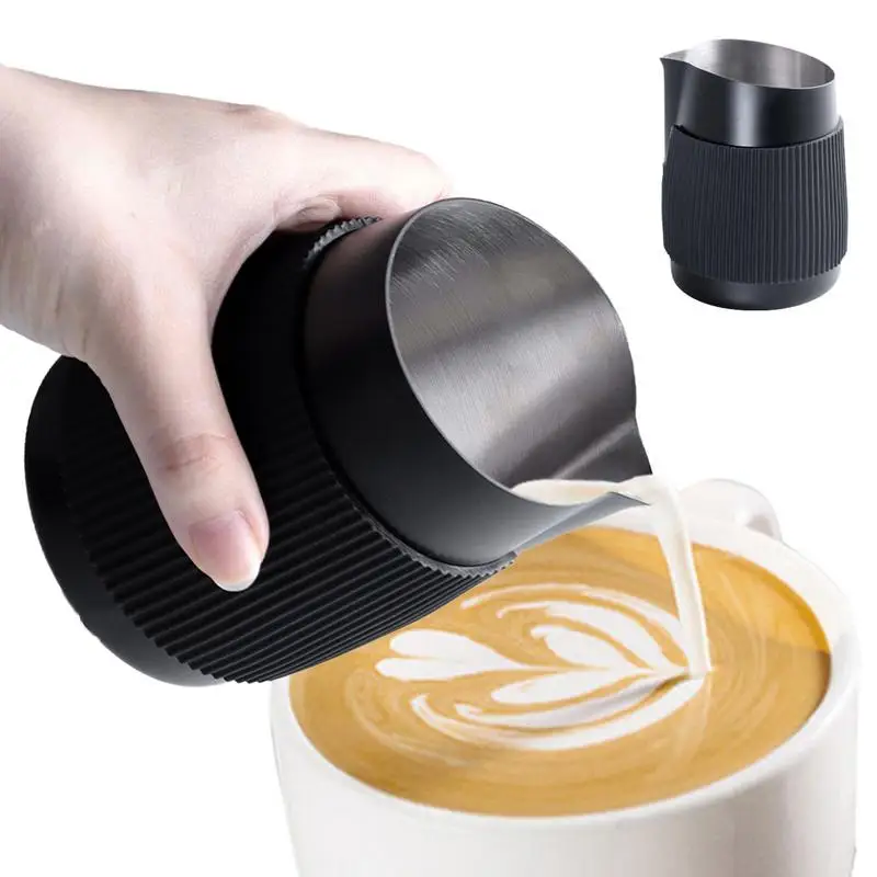 

420ml Milk Frothing Pitcher Stainless Steel Pointed Mouth Espresso Cup With Silicone Sleeves Anti-scalding Cappuccino Latte Make