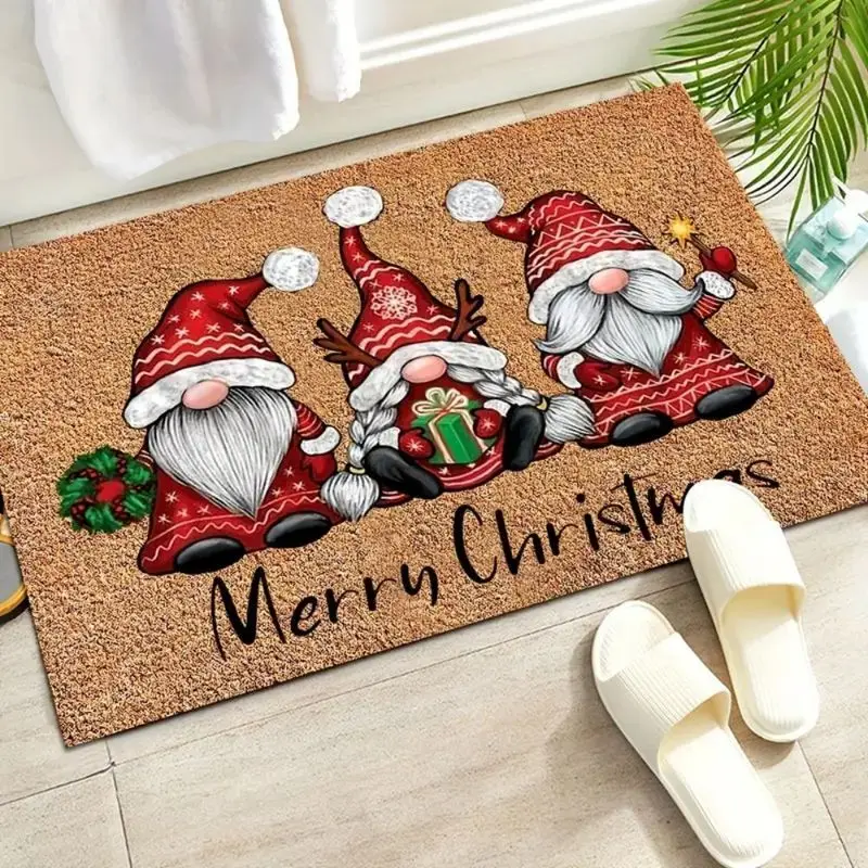 VIKAMA Merry Christmas Gnome Door Mat Rustic Tomte Elf Welcome Rug Reindeer Antler Entryway Floor Mat Non Slip Decor
