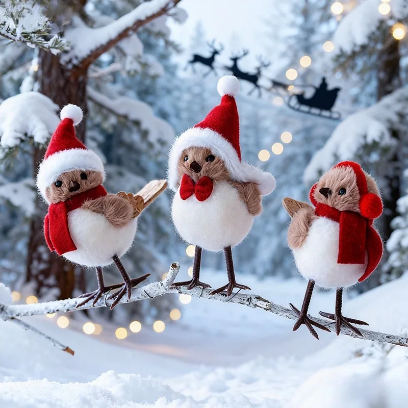 

Festive Foam Bird Christmas Tree Pendants Red Scarf Design Handcrafted Christmas Tree Decor for Home Office Garden New Year Gift