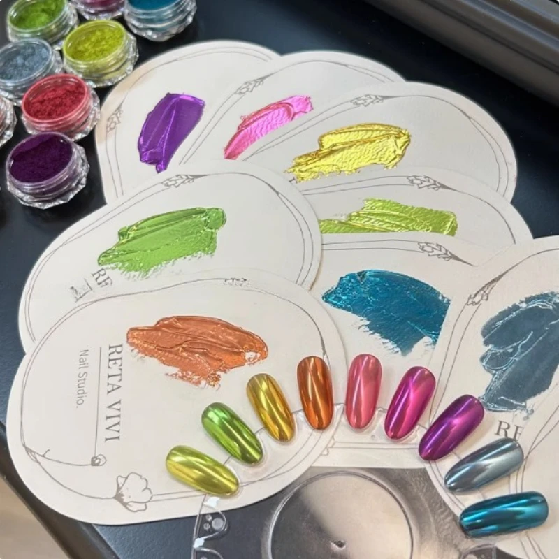 Poudre à ongles miroir chromé, 10 boîtes, métallique, argent, or, bleu, Nail Art, paillettes, flocons de pigments à frotter, poussière pour bricolage, manucure de luxe