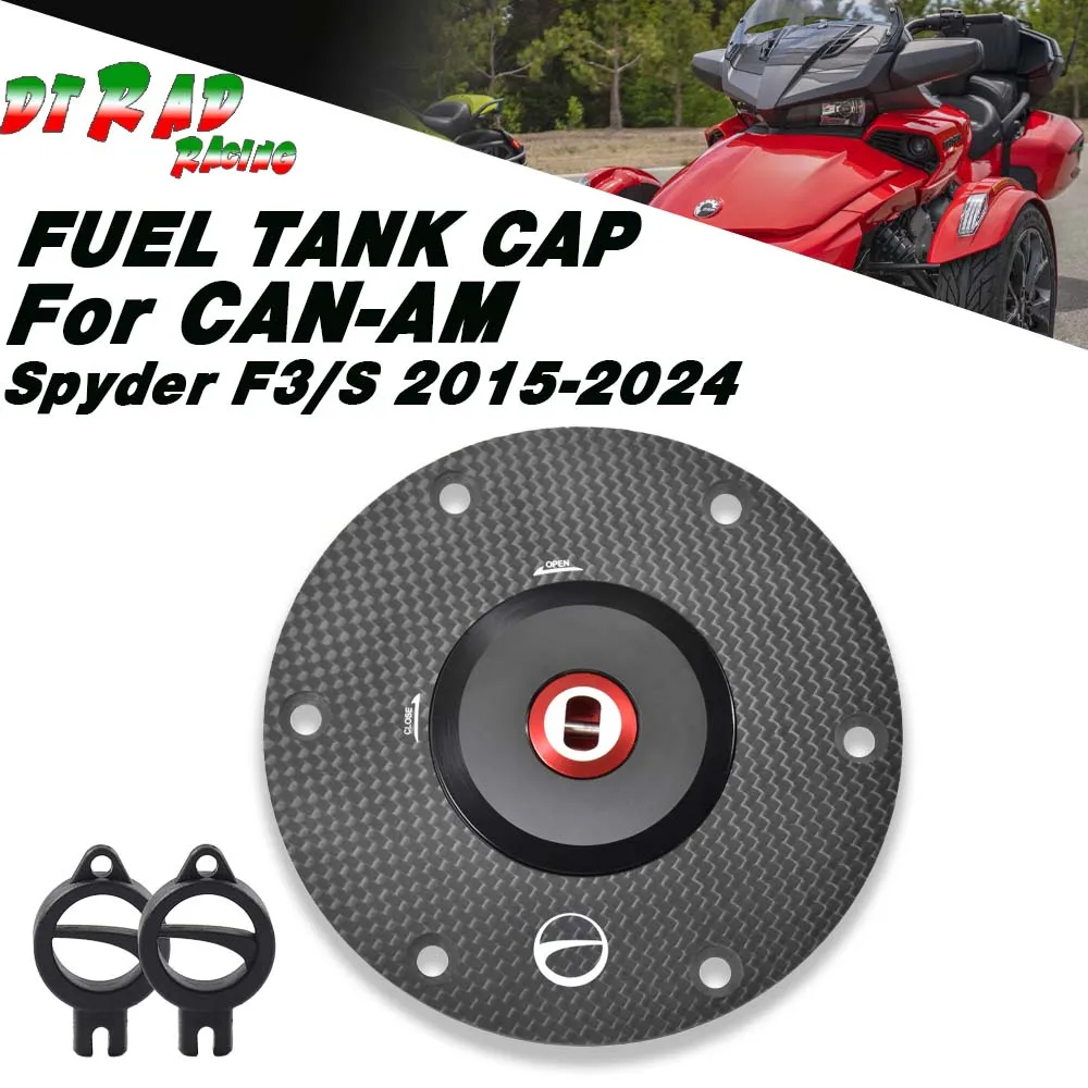 New 3-Wheel Motorcycle Carbon Fiber Anti-Theft Fuel Tank Caps With Key Lock For CAN-AM Spyder F3/S 2015-2024 Gasoline Plug Cover