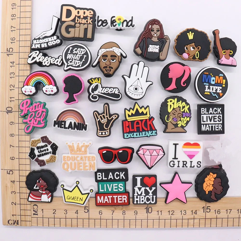 1Pcs PVC Black Girl Be Friend Mom Life Rainbow Adult Charms Buckle Clog Mix Shoe Decorations Fit Backpack