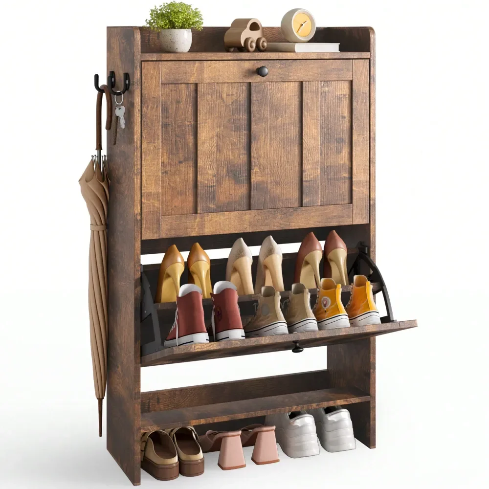 

Cabinet With 2 Separate Drawers, 2 Levels Of Shoe Storage, FlipDown Compartments, AntiTip Device, Suitable For Use On Doors, Av