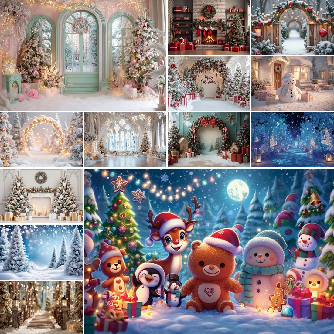 

MOON.QG Christmas New Year Decorations Background Xmas Trees Santa Gifts Wooden Backdrop Portrait Party Studio Kids Poster Wall